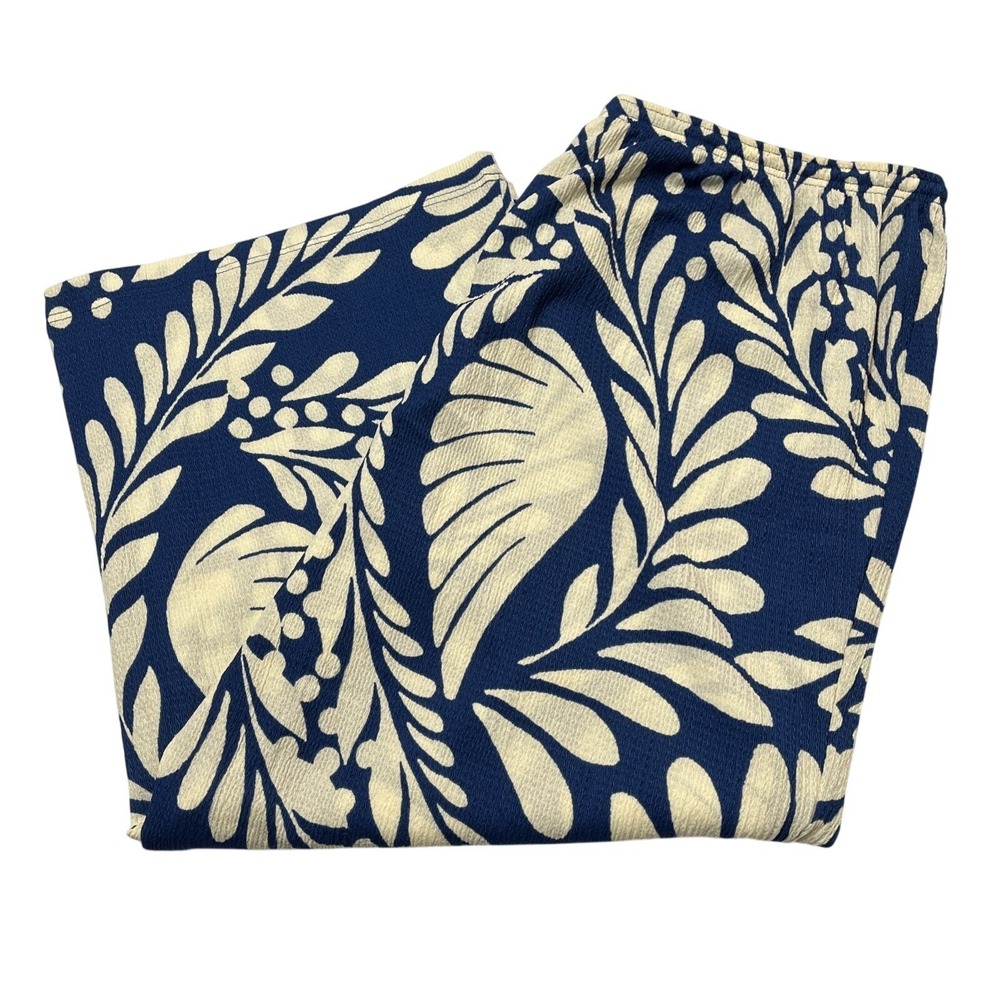 H&M Palazzo Pant Womens 3X Blue Floral Wide Leg Pull On Elastic Waist Resort